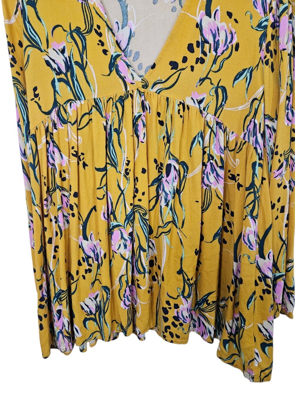 Free People Bella Golden Yellow Floral Print Tunic M - Picture 12 of 15
